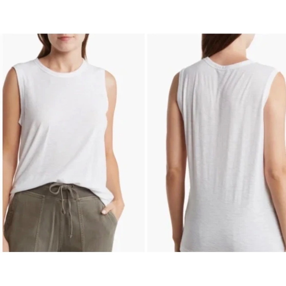 James Perse Standard White Slub Cotton Muscle Tee Sleeveless Tank Top Size 2